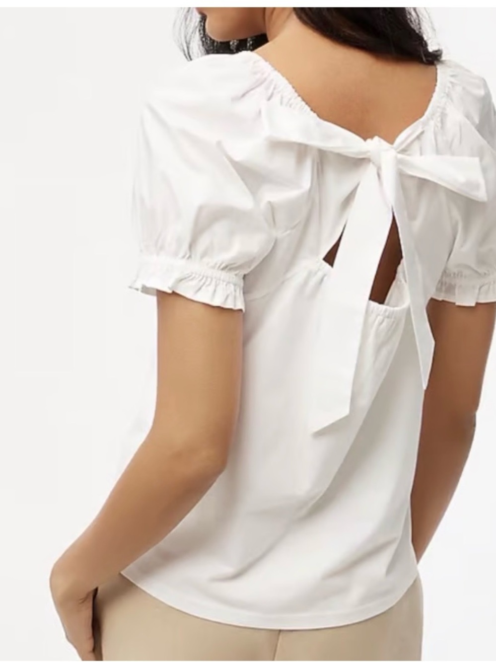 J. Crew Factory White Puff Sleeve Tie-Back Top